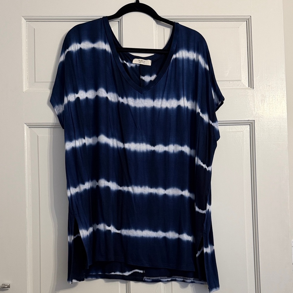 Navy and White Stripe Tie-Dye Short Sleeve Top